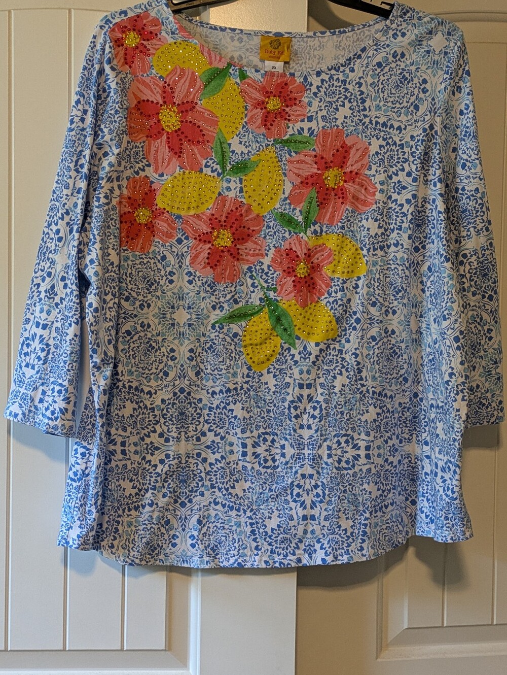 Ruby Rd 3/4 Sleeve Flowy Summer Sparkle Top 2x